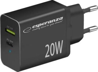 Esperanza sienas super ātrais lādētājs 20W USB-C PD / USB-A QC 3.0