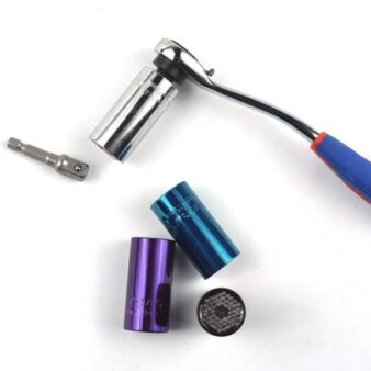 Universālā sprūdrata atslēga ar uzmavu 7–19 mm – hroma vanādija komplekts