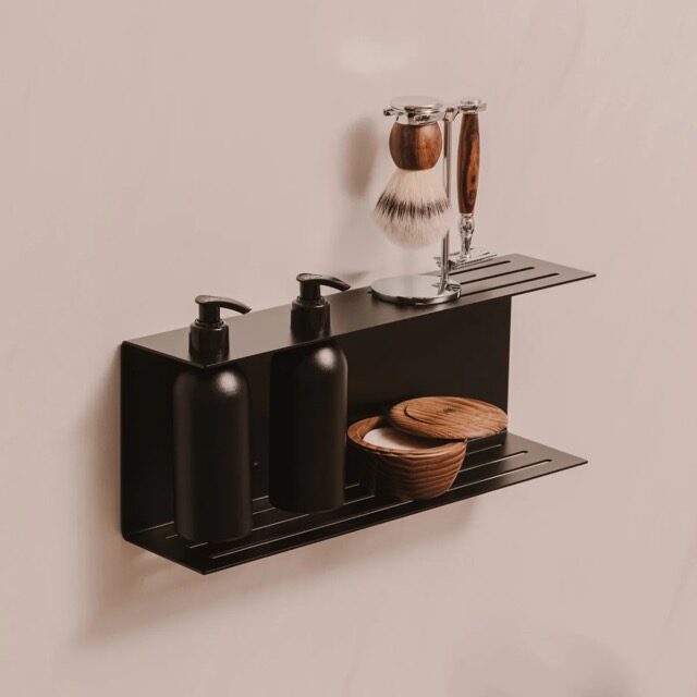PALERMO metāla turētājs pudelēm un vannas piederumiem – elegants sienas plaukts vannasistabai