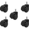 Biroja krēsla riteņu komplekts – 5 melni universālie riteņi ar standarta stiprinājumu