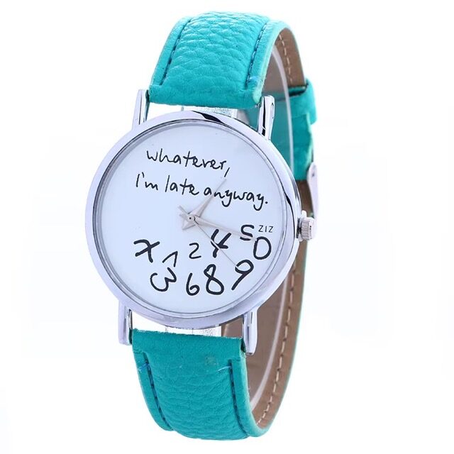 Kvarca rokas pulkstenis ar zilu ādas siksniņu un dizainu tiem, kas vienmēr kavē