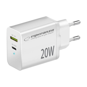 Esperanza-20w-lādētājs-USB-A-USB-C-balts